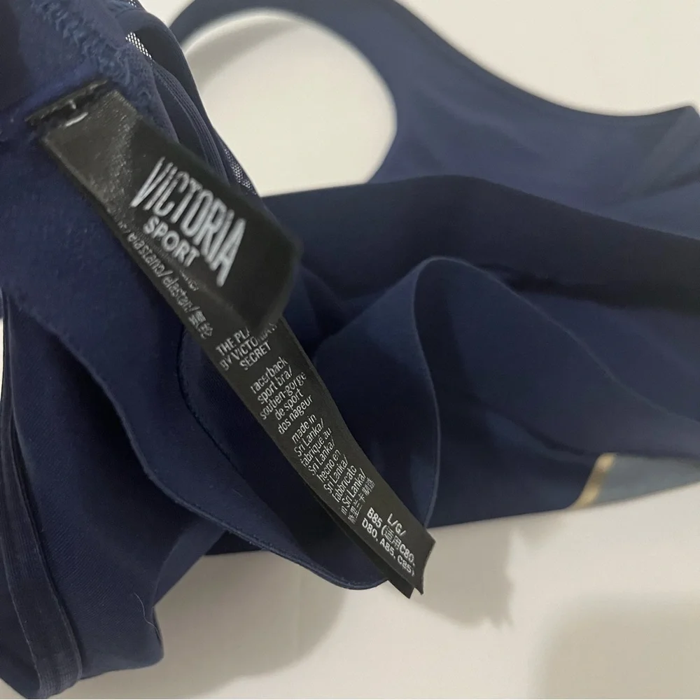 Victoria Sport VS Logo Navy Blue Sports Bra Mesh Racerback Womens Size L